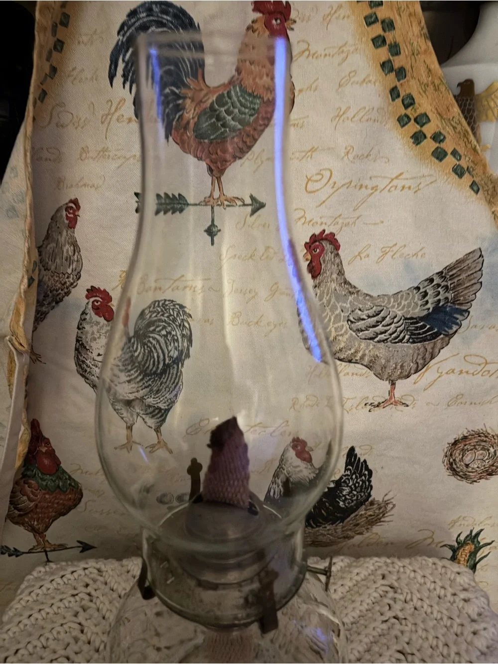 Vintage Hobnail Glass Oil Lamp with Tall Chimney